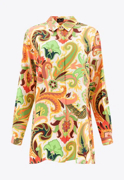 Etro Floral-pattern Silk Shirt In White