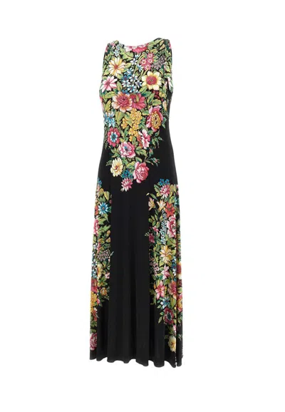Etro Floral Pattern Sleeveless Midi Dress In Black