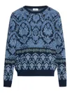 Etro Crew Neck Sweater Intricate Pattern In Blue
