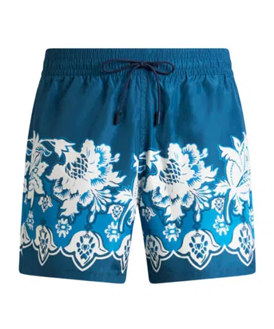 Etro Floral Pattern Swim Trunks In Blue