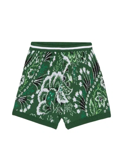 Etro Kids' Floral-patterned Knitted Shorts In Green