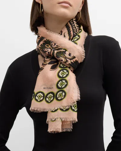 Etro Floral Patterned Silk Scarf In Gray