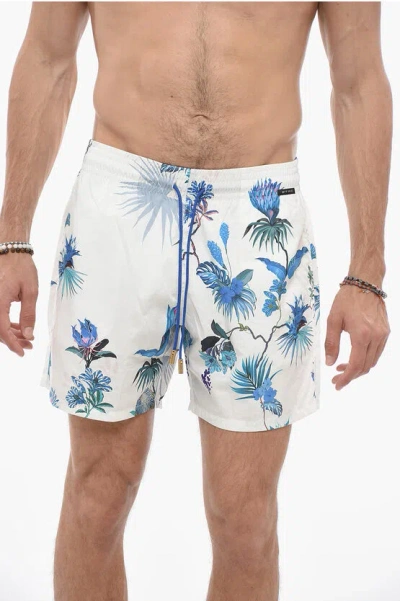 Etro Floral Patterned Swim Shorts In White