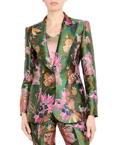 Etro Floral Jacquard Single-breasted Fitted Jacket In Green