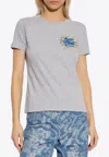 Etro Embroidered Cotton Graphic Print T-shirt In Gray