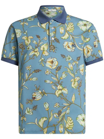 Etro Floral Polo Shirt In Blue