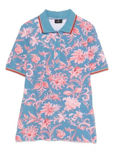 Etro Floral Polo Shirt In Blue
