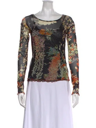 Pre-owned Etro Floral Print Bateau Neckline Blouse In Black