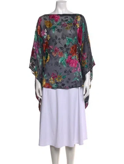 Pre-owned Etro Floral Print Bateau Neckline Blouse In Blue