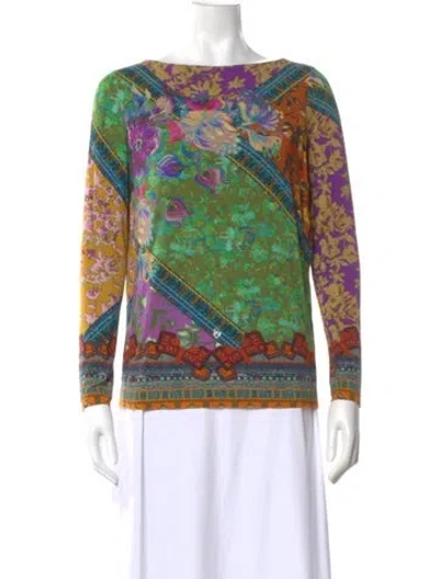 Pre-owned Etro Floral Print Bateau Neckline Blouse In Green