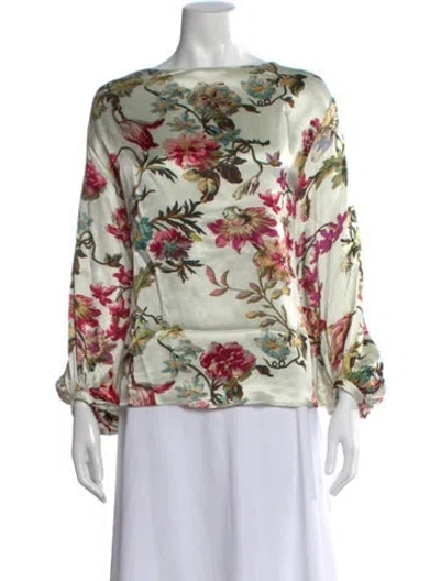 Pre-owned Etro Floral Print Bateau Neckline Blouse In Green