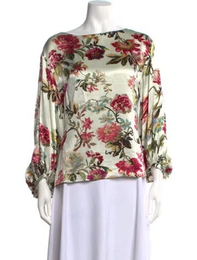 Pre-owned Etro Floral Print Bateau Neckline Blouse In Green