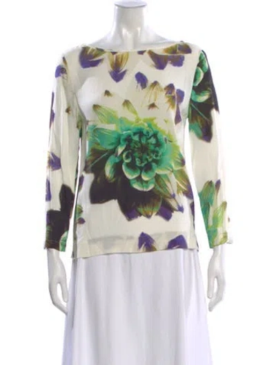 Pre-owned Etro Floral Print Bateau Neckline Blouse W/ Tags In White