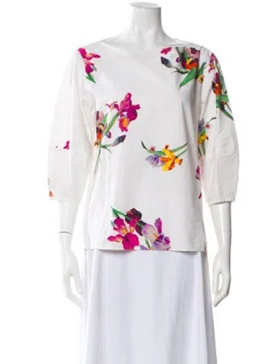 Pre-owned Etro Floral Print Bateau Neckline Blouse In White