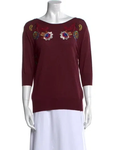 Pre-owned Etro Floral Print Bateau Neckline Sweater In Burgundy