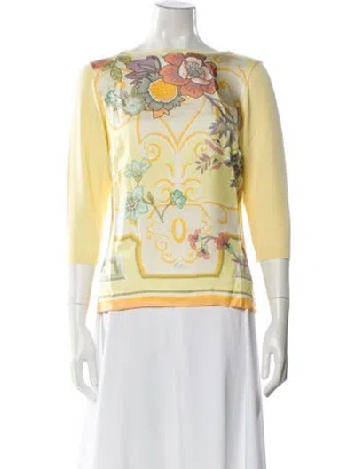 Pre-owned Etro Floral Print Bateau Neckline Sweater In Yellow