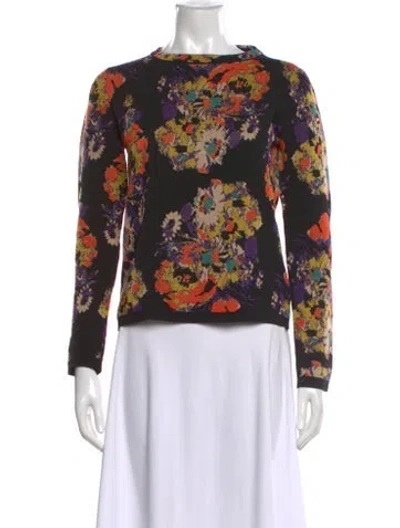 Pre-owned Etro Floral Print Bateau Neckline Top In Black