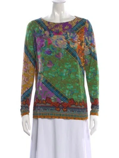 Pre-owned Etro Floral Print Bateau Neckline Top In Yellow