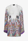 Etro Mini White Kaftan Dress In Multicolor