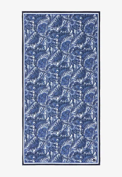 Etro Floral-print Cotton Beach Towel In Blue