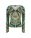 Etro Floral Print Bell Sleeve T Shirt In Green