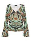 Etro Floral-print Bell-sleeve T-shirt In Multi