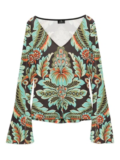 Etro Floral-print Bell-sleeve T-shirt In Multi