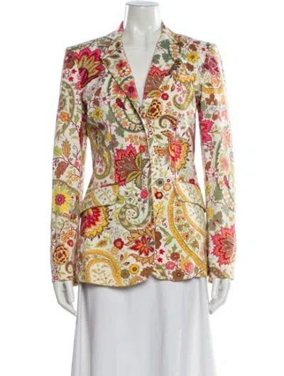 Pre-owned Etro Floral Print Blazer In White