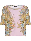 Etro Floral-print Boat-neck T-shirt In Pink