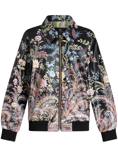 Etro Floral-print Bomber Jacket In Black