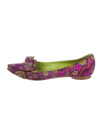 Pre-owned Etro Floral Print Bow Accents Ballet Flats In Purple
