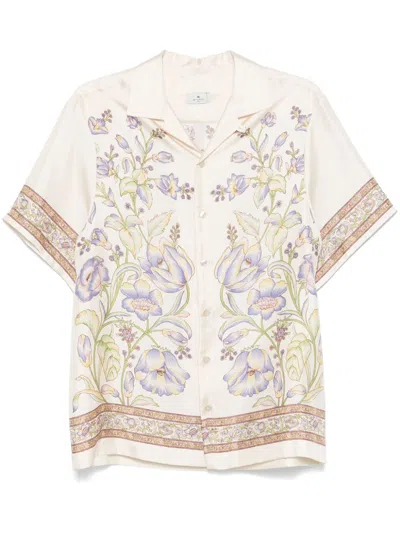 Etro Floral-print Bowling Shirt In Beige