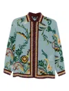 Etro Silk Printed Button Front Blouse In Green