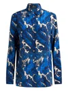 Etro Silk Shirt With Maxi Floral Print In Blue