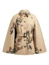 Etro Cape-style Trench Coat With Floral Print In Brown