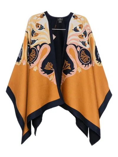 Etro Floral-print Cape In Orange