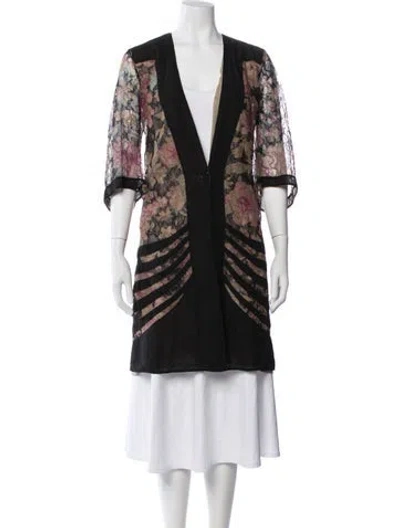 Pre-owned Etro Floral Print Coat In Black