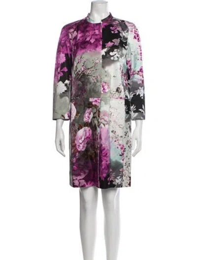 Pre-owned Etro Floral Print Coat In Black/grey/purple