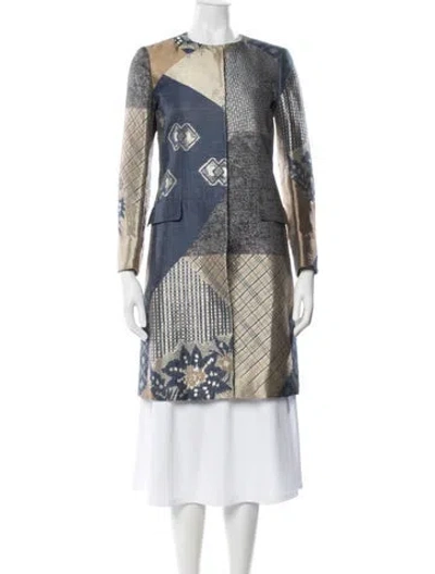 Pre-owned Etro Floral Print Coat In Blue/gold