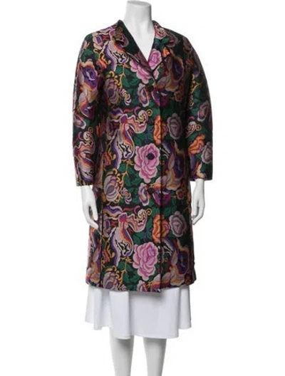 Pre-owned Etro Floral Print Coat In Green