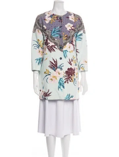 Pre-owned Etro Floral Print Coat In Green/white