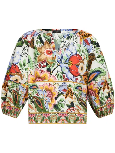 Etro Floral Print Cotton Blouse For Women In Multi