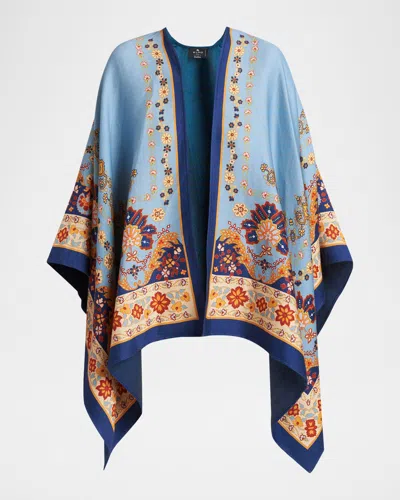 Etro Floral-print Cotton Cape In Blue