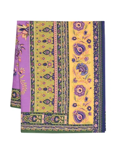Pre-owned Etro Floral-print Cotton Scarf In Blue