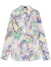 Etro Cotton Shirt With Floral Print And Collared Neck In Blue