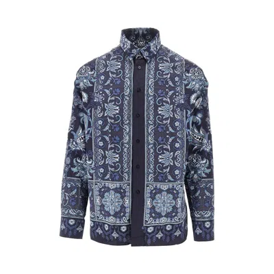 Etro Printed Cotton Shirt In Blue