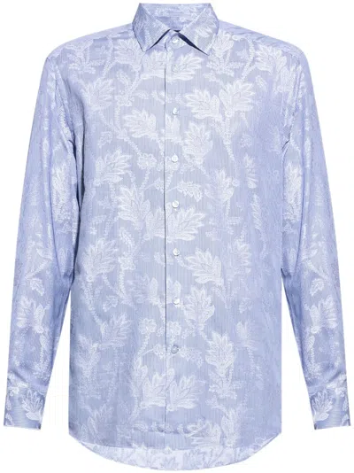 Etro Floral-print Cotton Shirt In Blue
