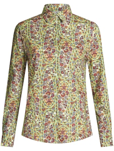 Etro Floral-print Cotton Shirt In Green