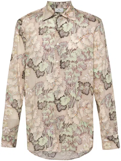 Etro Floral-print Cotton Shirt In Neutrals