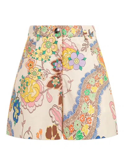 Etro Kids' Floral-print Cotton Shorts In White